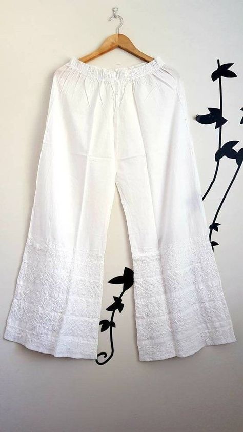 Chikankari Palazzo, Retro Indian, Plazo Pants, Women Trousers Design, Simple Office, Chikankari Embroidery, Womens Pants Design, Indian Kurti, Indian Tunic