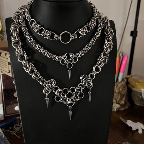 Chainmail Accessories, Chainmaille Choker, Chainmaille Jewelry Patterns, Chain Maille Necklace, Chainmaille Necklace, Chainmail Necklace, Chainmaille Jewelry, Chainmail Jewelry, Chain Maille Jewelry