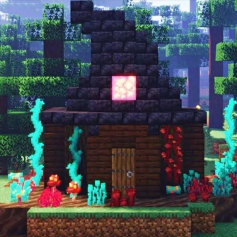 Witch House Ideas, Minecraft Witch House, Minecraft Witch, Brick Stairs, Cute Minecraft, Cottage Minecraft, Minecraft House Ideas, Witch Hut, Forest Cottage