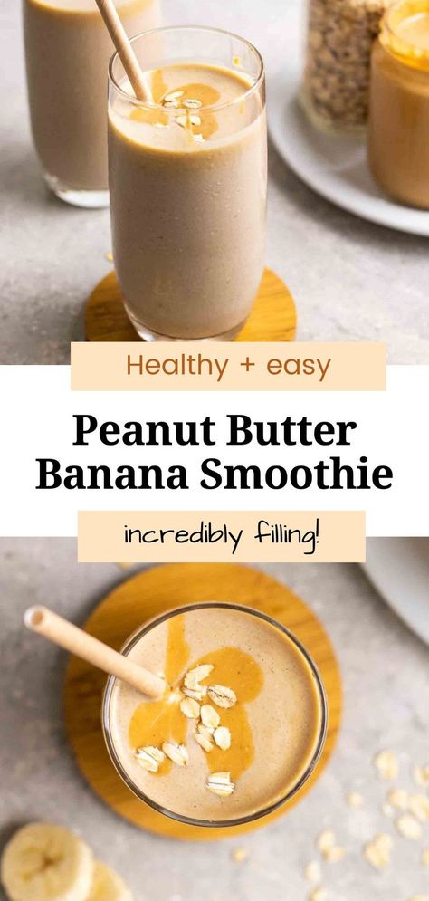 Creamy and thick, this peanut butter banana oatmeal smoothie is the perfect recipe to start your day with! An easy recipe that is easy to throw together and ready in 5 minutes. It is excellent as a breakfast or midday snack. Peanut Butter Banana Smoothie Healthy, Peanut Butter Powder Smoothie, Healthy Peanut Butter Recipes, Oats Smoothie Recipes, Peanut Butter Banana Oatmeal, High Protein Smoothie Recipes, Smoothie Without Banana, Banana Oatmeal Smoothie, Cinnamon Smoothie