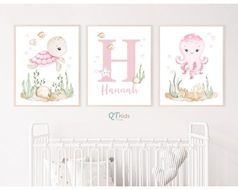 Sea Animals Nursery, Sea Kids Room, Ocean Animal Nursery, Sea Animal Nursery, Pink Girl Room Decor, Nursery Ocean, Boys Wall Decor, Ocean Nursery Decor