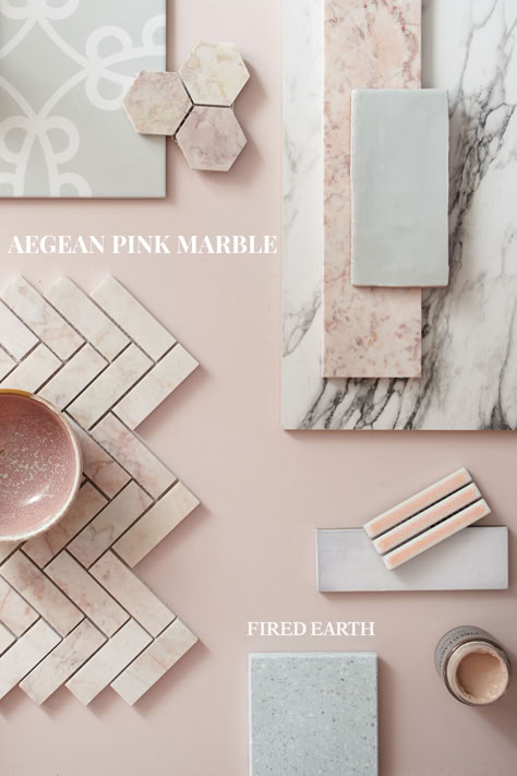 Offering interesting formats in the softest natural pink marble, the hard-wearing Aegean collection is designed to help you create a number of contemporary and dramatic looks. Scallop, hexagon and herringbone mosaics and a brick-shaped tile make this range a versatile choice if you adore pink and love the elegance of marble. Pink Marble Tile Bathroom, Blush Tile Bathroom, Pink Marble Bathroom Ideas, Pink And Marble Bathroom, Beige Tile Kitchen Floor, Pink Marble Tile, Girls Jack And Jill Bathroom, Beige Tile Kitchen, Pink Marble Bathroom