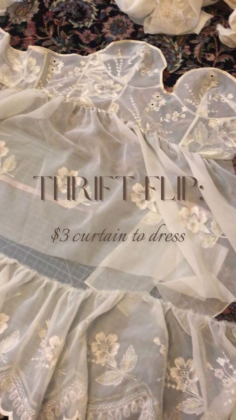 diy. diy fashion. upcycling. cottage core dress. cottage core fashion. cottage core aesthetic. sewing. summer dress. sheer dress. Wedding Dress Thrift Flip, Curtain Dress Diy, See Threw Dress, Thrift Flip Dress, Dress Thrift Flip, Dress Thrift, See Threw, Thrift Flip, Lace Curtains