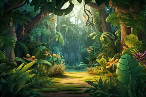 Forest vegetation rainforest outdoors. AI generated Image by rawpixel. | premium image by rawpixel.com / Chalr Tropical Rainforest Illustration, Tropical Forest Illustration, Magical Rainforest, Forest Vegetation, Jungle Cartoon, Cartoon Forest, Jungle Background, Jungle Tree, River Forest