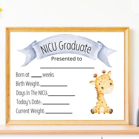 Nicu Graduation, Nicu Graduate, Giraffe Printable, Nicu Mom, Graduation Certificate, New Baby Announcement, Preemie Baby, Graduation Crafts, Budget Friendly Gift