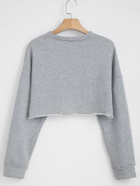 Terry Graphic Cropped Sweatshirt  LIGHT GRAY , #sponsored, #Cropped, #Graphic, #Terry, #GRAY, #LIGHT #Ad Grey Cropped Hoodie, Fashion Sweatshirts, Sweatshirts For Women, Cropped Crewneck, Hoodies For Women, Cropped Knit Sweater, Women's Hoodies, Black White Yellow, Grey Crewneck