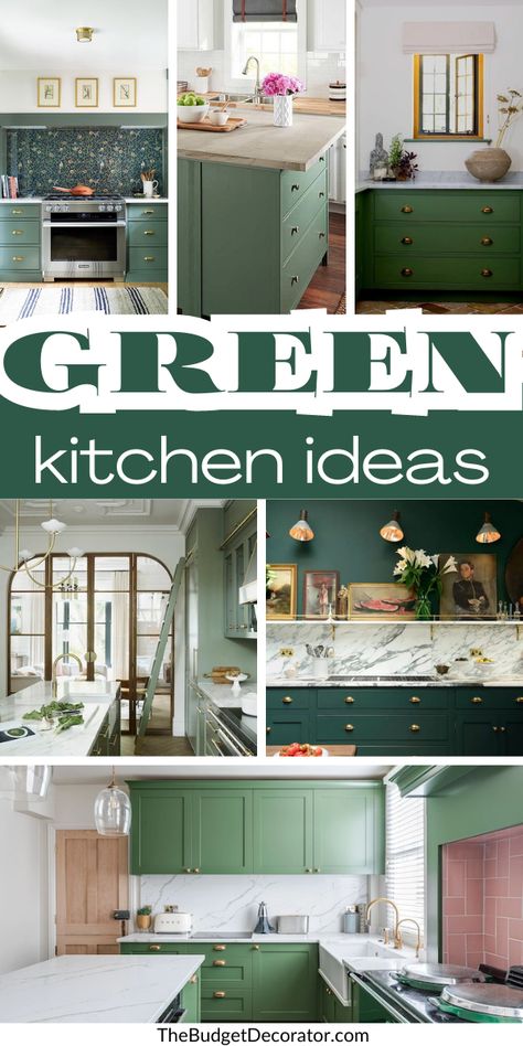 Backsplash For Green Kitchen, Kitchen Tiles Backsplash Green Cabinets, Best Backsplash For Sage Green Cabinets, Green Cabinets With White Backsplash, Green Cabinet Backsplash, Kitchen Cabinet Green Color Ideas, Green Cabinets Backsplash Ideas, Backsplash Ideas For Green Cabinets, Green And White Backsplash