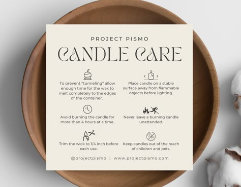 "As a candle business owner, it's important to ensure that your customers are satisfied with their purchases and feel appreciated for their support. Use this template to create Candle care card and Thank you note that you can insert with order and make sure your customers will understand how burn candles to enjoy it and stay safe.  In addition a Thank you note will show your appreciation for your customer's support and business. It's an opportunity to express gratitude and create a personal connection with your customers. It can also encourage them to leave positive reviews and recommend your business to others. WHAT YOU WILL RECEIVE: ➤ template for Candle care card and Thank you note ➤  Square design in size 4x4 inch ➤  4 colors options (you can change it for your own colors/fonts) ➤  Pri Candle Business Thank You Cards, Candle Care Cards, Thank You Card For Candle Business, Candle Menu Ideas, Candle Care Card Ideas, Candle Instruction Card, Candle Guide, Candle Thank You Card, Candle Business Card