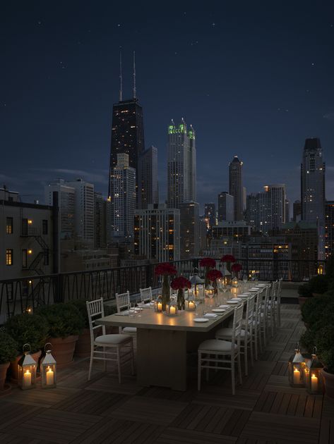 The Public Hotel in Chicago ~ rooftop terrace, 17th floor | I'm gonna hold the party of my dreams there very soon Rooftop Dining, Photo New York, Public Hotel, Chicago Hotels, My Kind Of Town, Downtown Chicago, The Windy City, Long Table, Rooftop Terrace