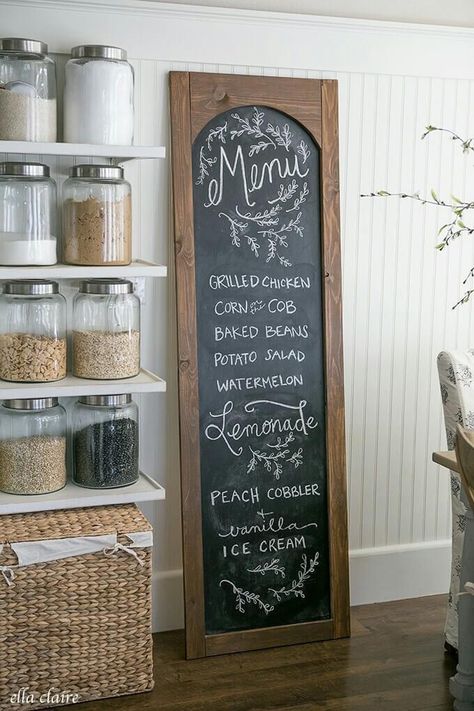 Chalkboard Pantry Doors, Free Standing Kitchen Pantry, Diy Farmhouse Kitchen Decor, Small Kitchen Pantry, Chalkboard Door, Chalkboard Stand, Diy Menu, Kitchen Chalkboard, Kitchen Design Diy