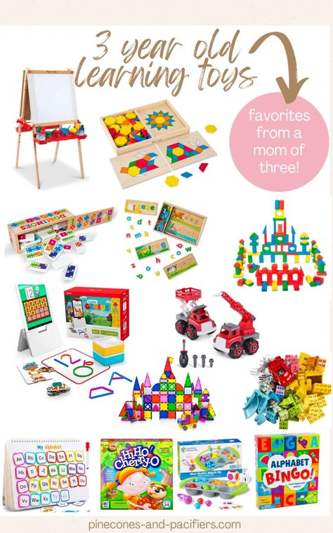 Wondering what the best learning toys for 3 year olds are? Or what is a good educational toy for a three year old? Here is a list of best learning toys for 3 year olds based on what my kids actually use and love for at-home learning. Three Year Old Toys, Montessori Gifts For Three Year Old, Toys For 3 Year Girl, Toys For 3 Year Boy, Three Year Old Christmas Gifts, Gifts For 3 Year Boy, Preschool Learning Toys, Kids Learning Toys, Best Toddler Toys