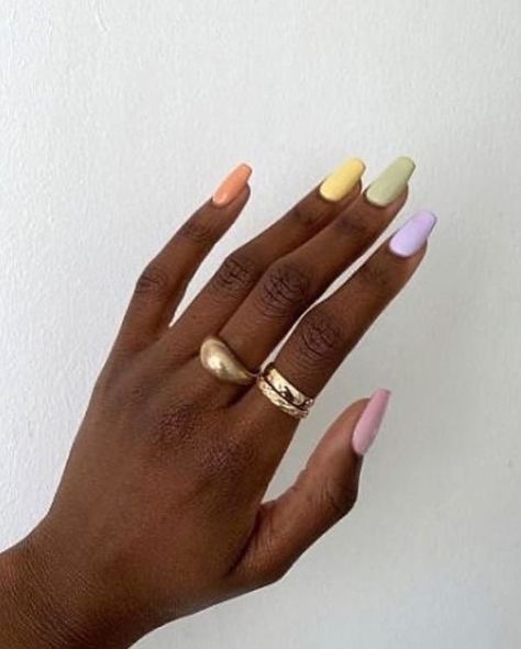 Pastel rainbow 🌈 #brownhands #nailsofinstagram #nailart #naildesign #happyhands #manicure #selfcare #chocolateskin #fingernails #nails… | Instagram Matte Pastel Nails, Rainbow Pastel Nails, Pastel Rainbow Nails, Overlay Nails, Multicolored Nails, Acrylic Overlay, Rainbow Nails, Pastel Nails, Nails Inspo