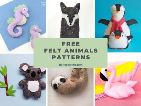 25+ Free Felt Animal Patterns - Easy And Cute Felt Animals ⋆ Hello Sewing Make Felt Animals, Free Felt Animal Patterns, Cute Felt Animals, Mini Felt Animals, Felt Patterns Free, Felt Turtle, Diy Felt Animals, Felt Giraffe, Felt Animal Pattern