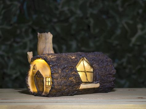 https://amzn.to/3NHBvXF Log Fairy House, Solar Fairy House, Fairy House Garden, Fun Garden Projects, Ladybug House, Fairy Garden Ornaments, House Lamp, Darkness Falls, Mini Fairy Garden