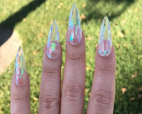 Cute Clear Acrylic Nails, Clear Base Nails, Jennie Nails, Jelly Press On Nails, Base Nails, Clear Glitter Nails, Clear Nail Designs, Glam Accessories, Iridescent Mermaid