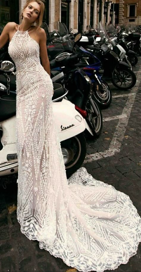 Halter Wedding, Halter Wedding Dress, Fit And Flare Wedding Dress, Wedding Gowns Mermaid, Luxury Bridal, Dresses Dresses, Ancient Rome, Beautiful Wedding Dresses, Wedding Dress Ideas