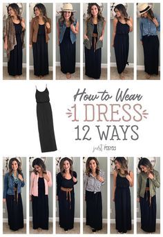 How to wear and style 1 maxi dress 12 different ways! This black maxi dress is perfect to dress up or down. It comes in a lot of different colors and patterns. It has adjustable straps and it is perfect for any vacation. This is a perfect item for a capsule wardrobe and for spring and summer! Black Maxi Dress Style, Long Black Dress Casual, Long Black Dress Outfit, Black Maxi Dress Outfit, How To Style A Maxi Dress, Black Dress Outfit Casual, Long Black Maxi Dress, Wedding Guest Outfit Summer Casual, Maxi Dress Winter