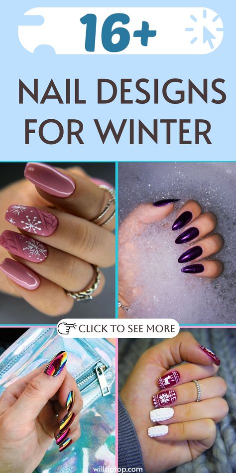 Enhance your winter fashion with our beautiful Winter Nail Designs, elevating your seasonal aesthetic with a touch of sophistication and charm. Explore intricate snowflake motifs and cozy sweater patterns to express your admiration for the winter wonderland. These creative and festive nail art ideas guarantee to make a statement, keeping your nails fabulous and stylish throughout the season. Embrace the chilly vibes with our collection of charming manicures that are sure to impress! Mitten Nail Designs, Nail Art Designs For Winter Purple, Winter Sweater Nail Designs, Winter Sweater Nails, Nail Designs For Winter, Seasonal Aesthetic, Winter Nail Design, Intricate Snowflake, Nail Designs Pictures