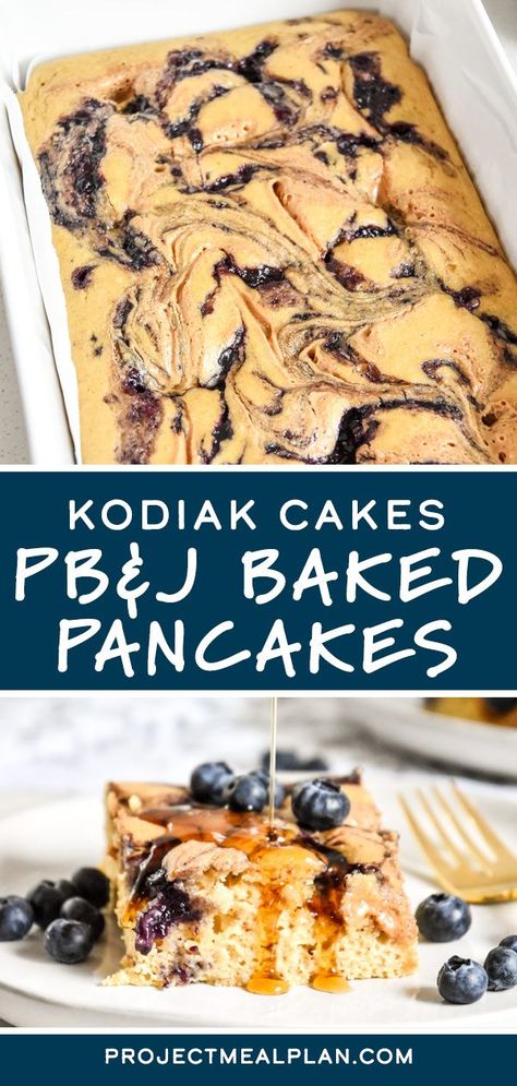 Use my favorite store-bought pancake mix and just four other ingredients to create these Kodiak Cakes Peanut Butter & Jelly Baked Pancakes! Great for brunch or to make-ahead for the week’s breakfasts. No flipping required! Baked Kodiak Pancakes, Kodiak Cakes Breakfast, Kodiak Protein Pancakes Recipes, Kodiak Baked Pancake, Trader Joes Protein Pancake Mix Recipes, Kodak Pancake Recipes, Kodiak Cake Meal Prep, Muffins From Protein Pancake Mix Recipes, Kodiak Pancake Mix Recipes With Protein Powder