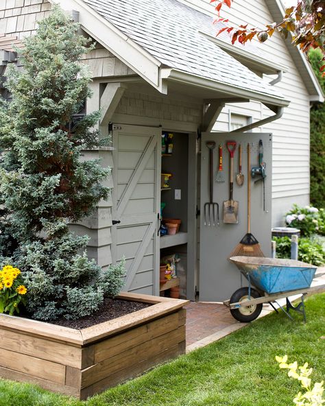 Don't Forget About Doors Small Shed Organization Ideas, Patio Furniture Cushion Storage, Exterior Facelift, Outdoor Storage Ideas, Shed Playhouse, Diy Outdoor Storage, Gardening Accessories, House Storage, Shed Organization