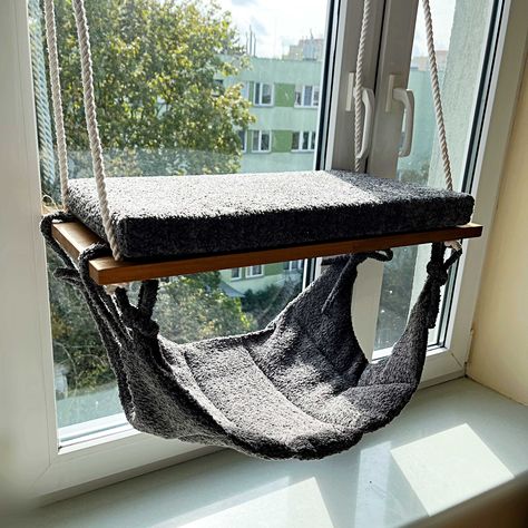 Cat Window Perch ''light Oak'', Cat Hammock, Cat Shelves, Cat Tree, Cat Tower, Minimalistic Pet Furniture - Etsy Diy Cat Window Hammock, Cat Window Bed, Cat Window Hammock, Cat Window Perch, Window Perch, Cat Wall Shelves, Cat Wall Furniture, Window Shelves, Hammock Bed