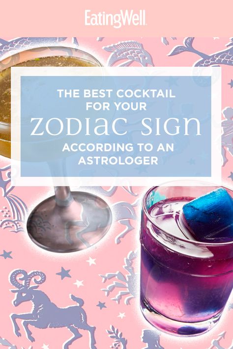 Astrology is one of our guilty pleasures, and we can never resist reading our horoscopes—especially when it has to do with yummy cocktails! To find out the scoop on our signs, we tapped Kim Green, an astrologer based in Valdosta, Georgia. #healthydrinks #lowsugardrinks #drinkrecipes #drinkideas #healthyrecipes Zodiac Sign Cocktails, Libra Alcohol Drink, Zodiac Cocktails Sagittarius, Sagittarius Cocktail, Virgo Cocktail, Astrology Cocktails, Aries Cocktail, Zodiac Drinks, Aquarius Cocktail