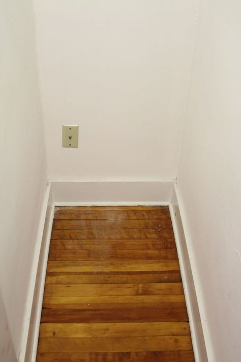 That's the floor underneath the rod. This is the area of the closet that we commandeered for our master bedroom. Deep Narrow Closet Ideas Bedroom, Long And Narrow Closet Ideas, Narrow And Deep Closet Ideas, Deep Hallway Closet, Small Long Closet Ideas, Narrow Closet Door Ideas, Narrow Long Closet Ideas, Narrow Bedroom Closet, Narrow Deep Closet Ideas