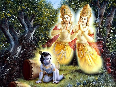 Damodar Leela - Liberation of Nalkuber and Manigreev Arte Yoga, Krishna Avatar, Arte Alien, Little Krishna, Baby Krishna, Krishna Wallpapers, Lord Krishna Wallpapers, Hindu Mythology, Krishna Radha Painting