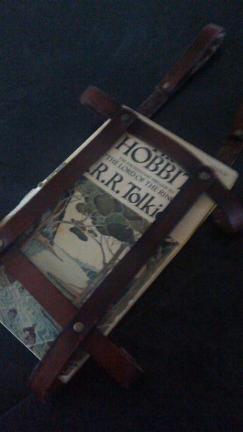 My book holster. You can attach it to your belt and carry books around, I'm such a nerd! Belt Book Holder, Book Holder Belt, Diy Book Holster, Book Belt Holder, Book Holster, Druid Cosplay, Satyr Costume, Half Elf Bard, Character Dnd