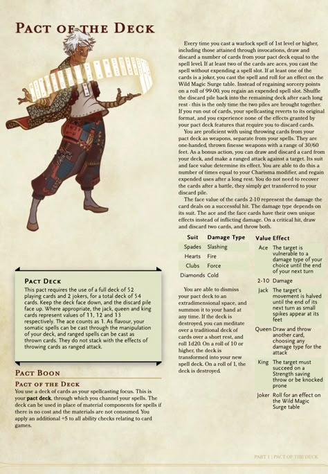 Warlock Pact Of The Deck, Dnd Custom Classes, Dnd Warlock Patron Ideas, Dnd Hombrew Classes, Dnd Dream World, Dnd Warlock Pact, Warlock Pacts 5e, Warlock Magic Items 5e, D&d Clothing