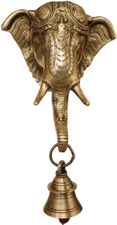 Ganesha Wall Hanging, Vintage Brass Decor, Copper Interior, Brass Wall Hanging, Brass Elephant, Elephant Walk, Hanging Bell, Elephant Head, Pooja Rooms