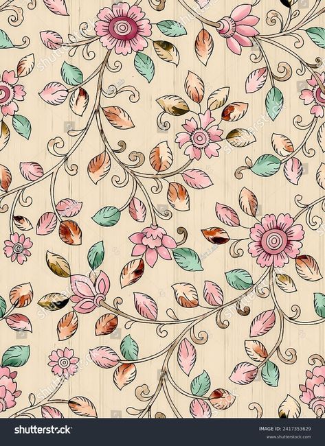 Allover Seamless Pattern Floral Design By Stock Illustration 2417353629 | Shutterstock Kalamkari Allover Pattern, Kalmkari Pattern Allover, Flower Allover Pattern, Kalamkari Allover, Silky Pattern, Allover Design Pattern, Silky Design, Kalamkari Pattern, Kalam Kari