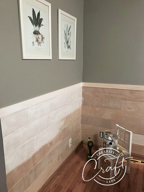 My Faux Shiplap Chair Rail and Farmhouse Dining Room Reveal - The Crazy Craft Lady Shiplap Chair Rail, Kitchen Chair Rail, Chair Rail Paint Ideas, Farmhouse Shiplap, Farm House Dining Room, Shiplap Accent Wall, Dining Room Paint, Dining Room Remodel, Faux Shiplap