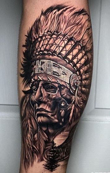 Native American & Indian Tattoos - Meaning & Cool Examples Native American Warrior Tattoos For Men, Native American Tattoos Sleeve Men, Native Tattoo For Men, American Indian Tattoos For Men, Indian Tattoo Men, Apache Indian Tattoo, Divers Tattoo, Jesse Tattoo, Dexter Tattoo