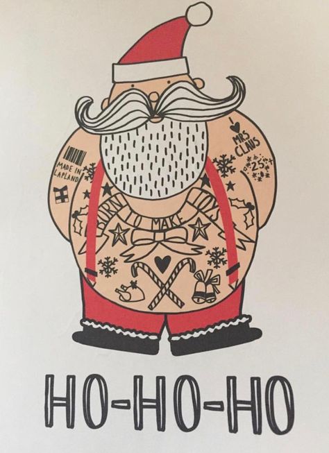 Funny Santa Illustration, Santa Doodle, Santa Claus Tattoo, Original Santa Claus, Xmas Party Invitations, Santa Claus Drawing, Surfing Santa, Christmas Tattoo, Tattoo Master