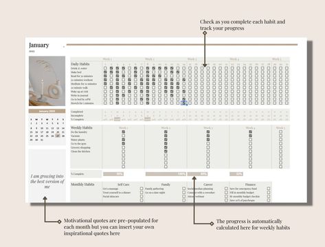 2023 Aesthetic Habit Tracker Spreadsheet Template for Google Sheets Daily Weekly Monthly Habit Planner Goal Planner Productivity - Etsy Canada Habit Tracker Google Sheets, Spreadsheet Aesthetic, Spreadsheet Ideas, Aesthetic Habit Tracker, Goal Spreadsheet, Habit Tracker Spreadsheet, Habit Planner, 2023 Aesthetic, Goal Planner