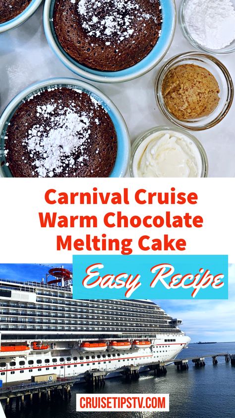 Carnival Cruise Recipes, Melting Cake, Chocolate Melting Cake, Baking Deserts, Chocolate Lava Cake Recipe, Molten Cake, Chocolate Melting, Pot Cakes, Cruise Food