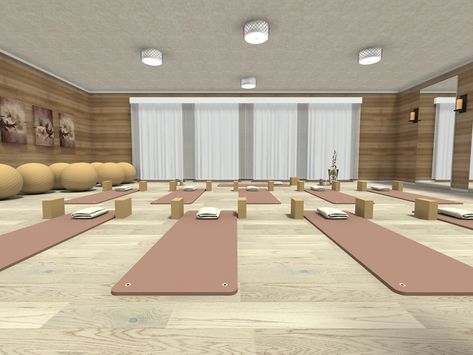 Bloxburg Yoga Studio, Gym Floor Plan, Interior Design Pink, Cubicle Style, Gym Layout, Cozy Cubicle, Dance Studio Design, Clubhouse Design, Studio Layout