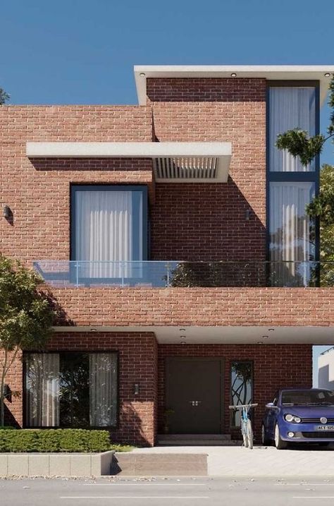 Brick Facade House, Modern Brick Facade, Modern House Design Exterior Luxury, Modern House Design Exterior, Bricks Facade, Interior Beach House, Modern Brick House, Luxury House Design, House Design Interior