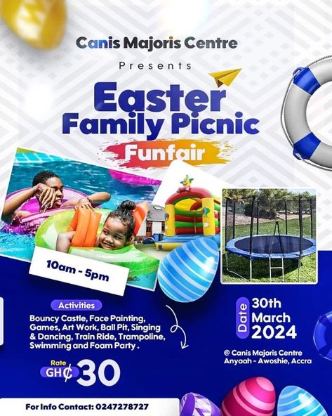 Nice Job done by Es Un JUSTCREATEGRAPHIX Easter Family Picnic Funfair 2024 happing live at the grand arena of Canis Majoris Centre Awoshie Anyaah... Make a Date 30th of March this month. Rate 30cedis Follow us on all the social media platforms @justcreategraphix CONTACT US FOR ALL YOUR DESIGN WORKS #funfair #flyerdesign Picnic Flyer Design, Fun Fair, Family Picnic, Event Flyer, Party Flyer, Design Agency, Social Media Platforms, Flyer Design, Logo Design