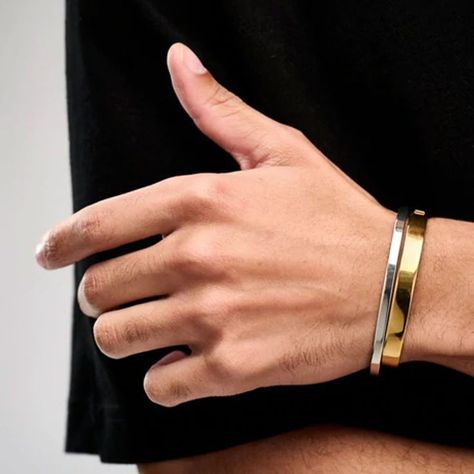 Mens Silver Cuff Bracelet - Orelia and Joe - Silverado Jewellery Bracelets Gold Men, Pandora For Men, Cuff Bracelets Gold, Mens Bracelet Gold Jewelry, Mens Cuff Bracelets, Metal Cuff Bracelet, Simple Bangle, Bracelet In Silver, Gold Plated Bangles