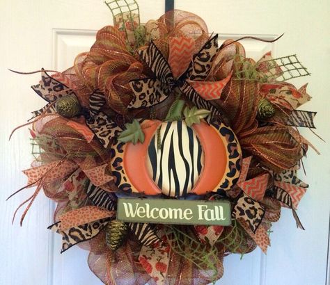 Welcome Fall deco mesh wreath, pumpkin deco mesh wreath, fall wreath, front door wreath animal print wreath by ShellysChicDesigns on Etsy https://www.etsy.com/listing/198005180/welcome-fall-deco-mesh-wreath-pumpkin Fall Mesh Wreaths, Burlap Mesh Wreath, Fall Deco Mesh Wreath, Fall Deco Mesh, Fall Thanksgiving Wreaths, Wreath Pumpkin, Fall Deco, Autumn Wreath, Thanksgiving Wreaths