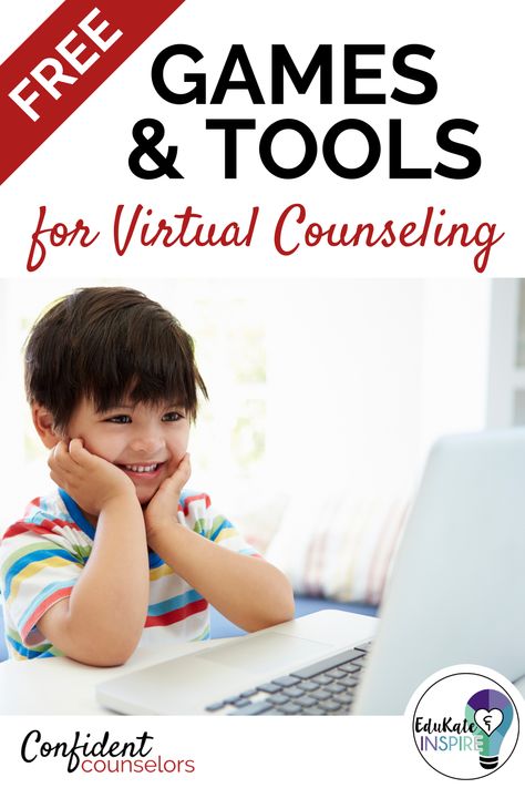 Free Games and Tools for Virtual Counseling Read about FREE games and tools to use in your virtual counseling or TeleHealth sessions. Find interactive games, a virtual sandtray, art tools, and other resources to help you navigate distance learning as a counselor. #distancelearning #telehealth #virtualcounseling Counselling Resources, Therapeutic Games, Play Therapy Activities, Feelings Games, Counseling Games, Psychology Resources, Virtual Teaching, Counseling Kids, Therapy Games