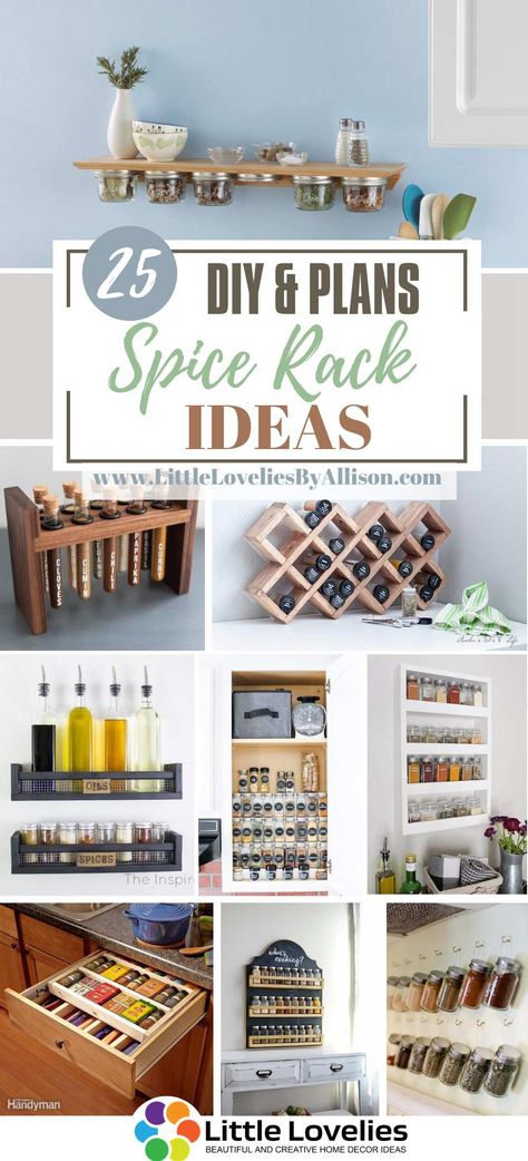 DIY Spice Rack Ideas Diy Wooden Spice Rack Wall, Pallet Spice Rack Diy, Spice Rack Ideas Small Spaces, Farmhouse Spice Rack Ideas, Spice Racks Diy, Spice Rack Ideas Diy, Homemade Spice Rack, Diy Spice Rack Ideas, Spice Rack Diy