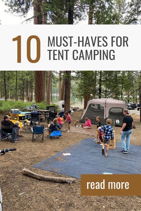 You don't need to bring THAT much stuff when you go tent camping. Here's a list of the top 10 items to bring. Camping Basics, Camp Read, Tent Camping Hacks, First Time Camping, Camping For Beginners, Bass Lake, Camping Style, Camping Destinations, Amazon Prime Day