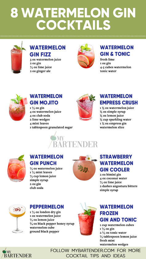 Watermelon Gin Cocktails Gin And Watermelon Cocktail, Cocktails With Watermelon, Watermelon Gin Cocktail, Gin Cocktails Summer, Drinks Wallpaper, Summer Drinks Alcohol Recipes, Bartending 101, Best Watermelon, Watermelon Cocktail