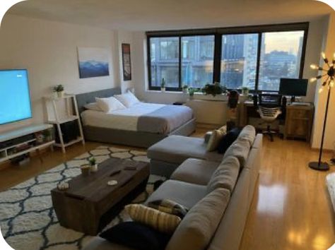 Small Studio Apartment Decorating, Cozy Studio Apartment, Studio Apartment Living, Small Apartment Interior, Manhattan Apartment, Deco Studio, Small Apartment Design, Dream Apartment Decor, Studio Apartment Layout