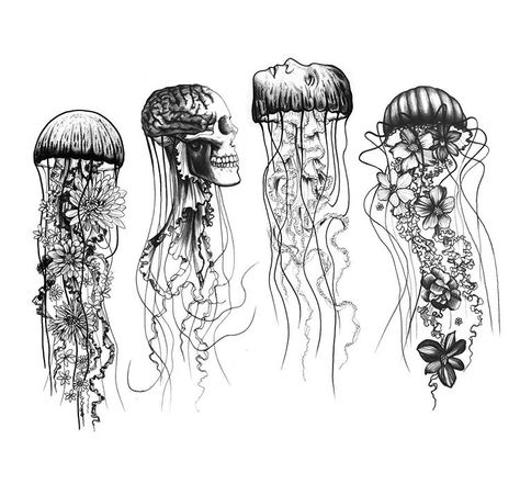 Jellyfish Tattoo, Creepy Tattoos, Dope Tattoos, Tattoo Design Drawings, Design Drawings, Art Tattoos, Creative Tattoos, Tattoo Stencils, Tat Ideas