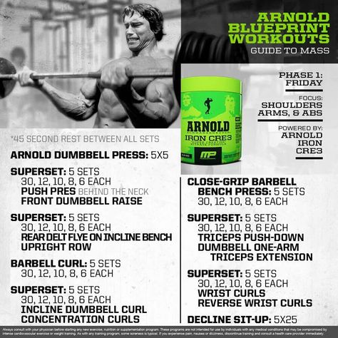 Arnold blueprint workout 8 Mp Workouts, Arnold Blueprint, Arnold Training, Hercules Workout, Musclepharm Workouts, Arnold Schwarzenegger Workout, Arnold Workout, Total Body Workout Plan, Shoulder And Arm Workout