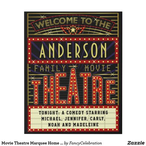 Movie Theatre Marquee Home Cinema | Custom Name Faux Canvas Print Theatre Marquee, Name Canvas, Movie Theatre, Marquee Sign, Family Movie, Family Movie Night, Home Cinema, Personalized Artwork, Family Movies